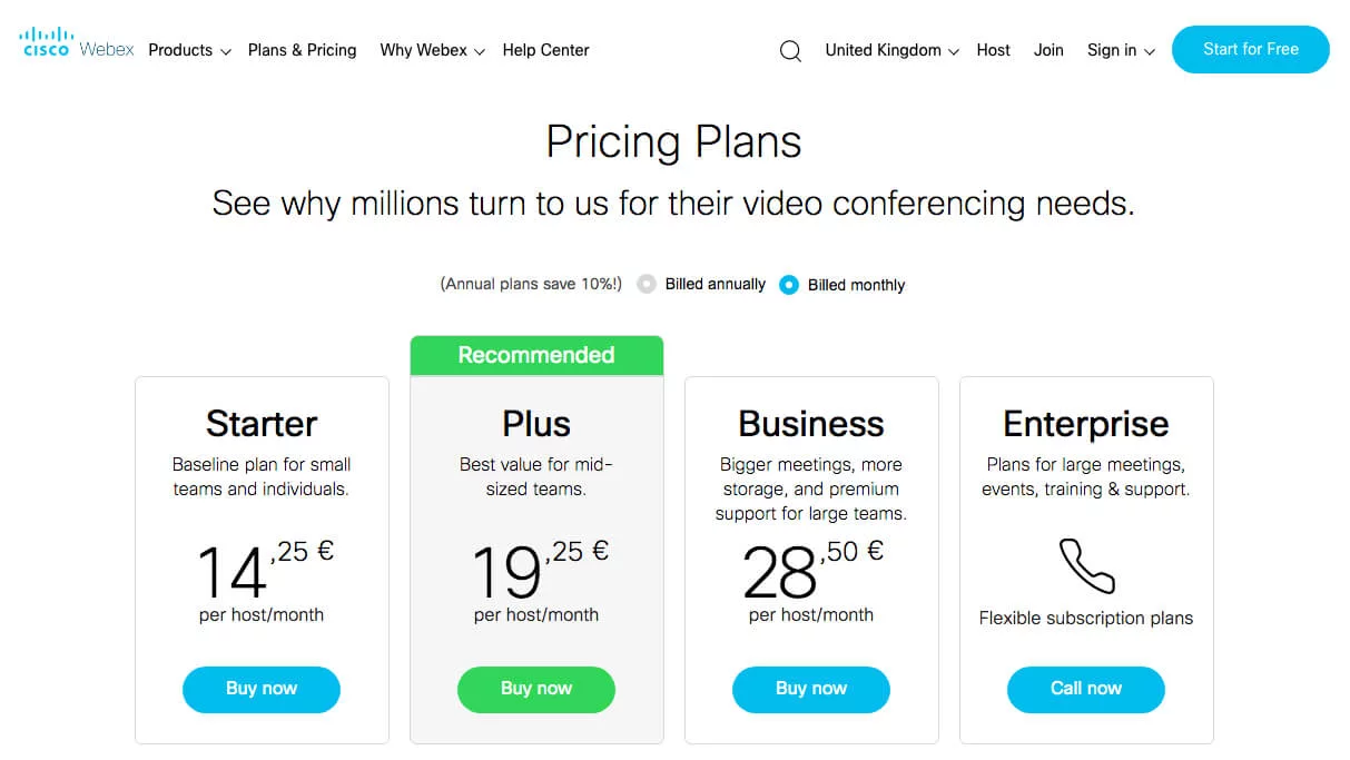 WebEx pricing