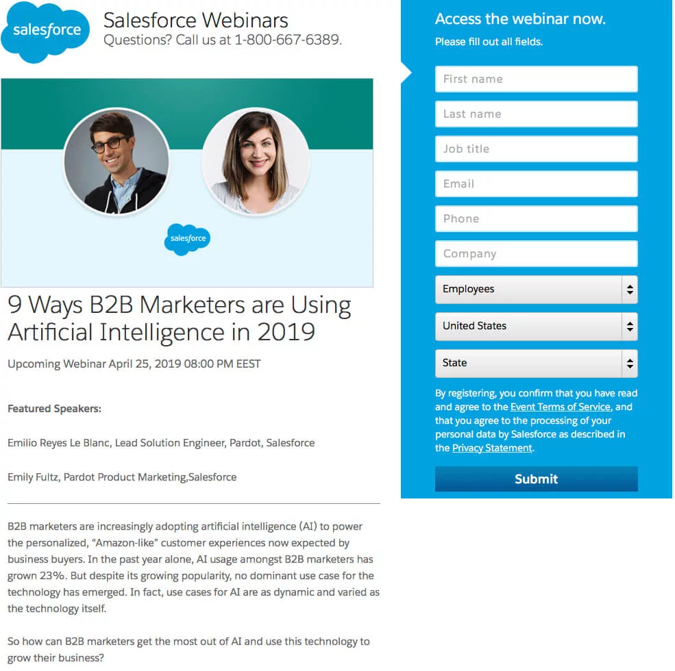 Landing page from Salesforce