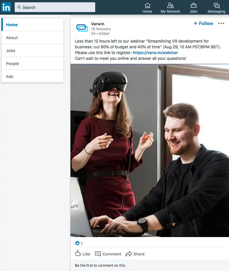 LinkedIn webinar promotion