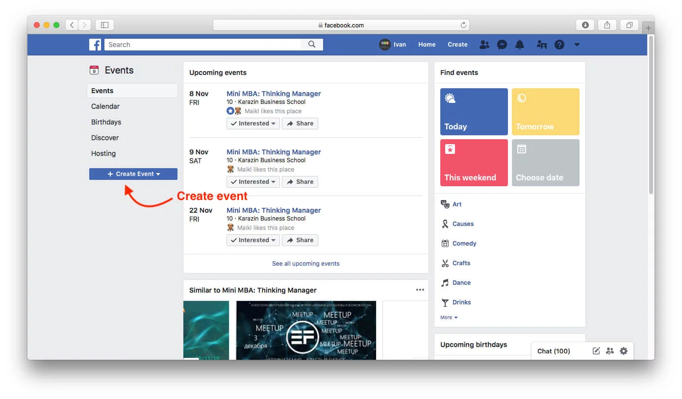 Create event on event