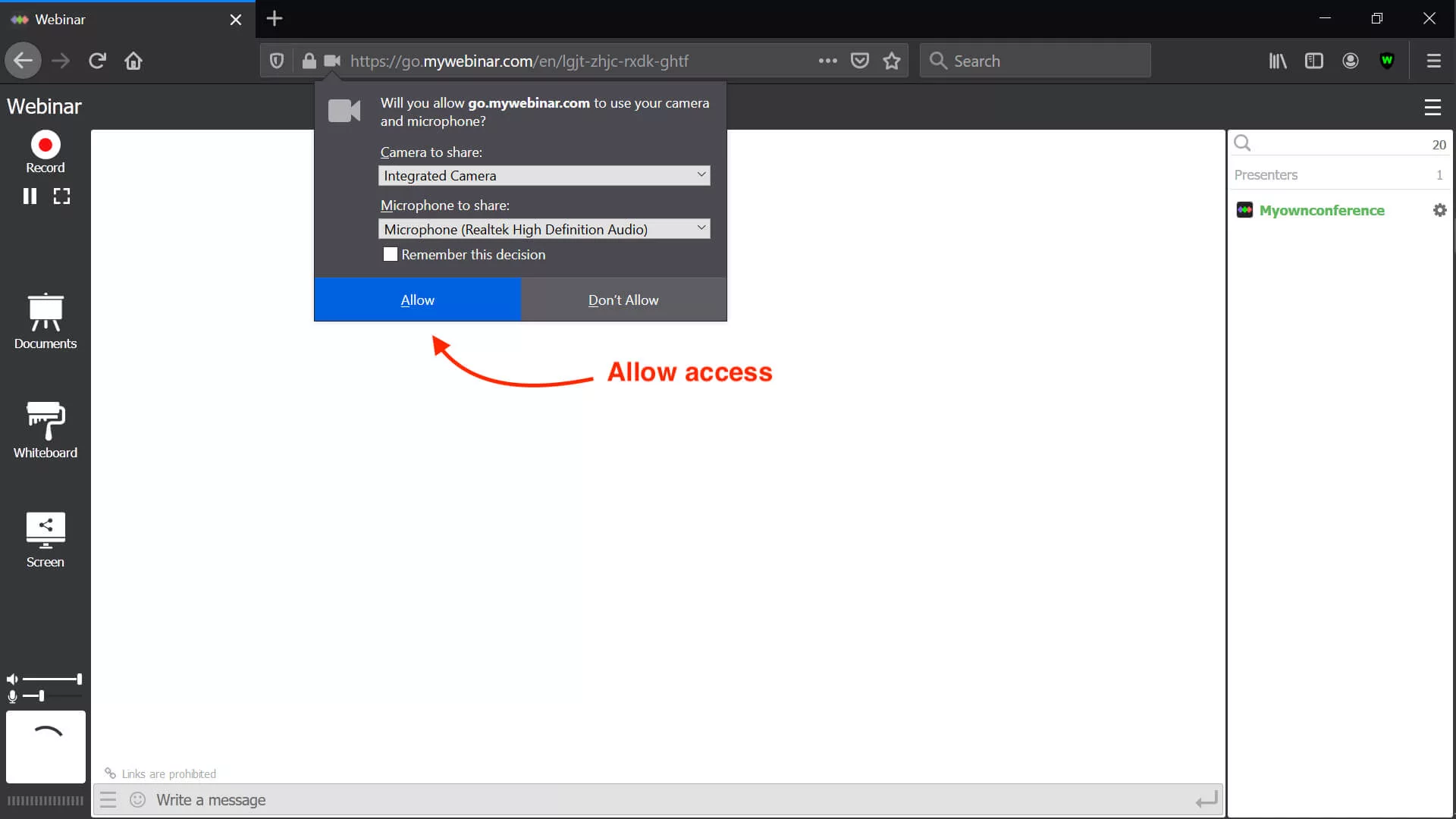 Firefox allow access