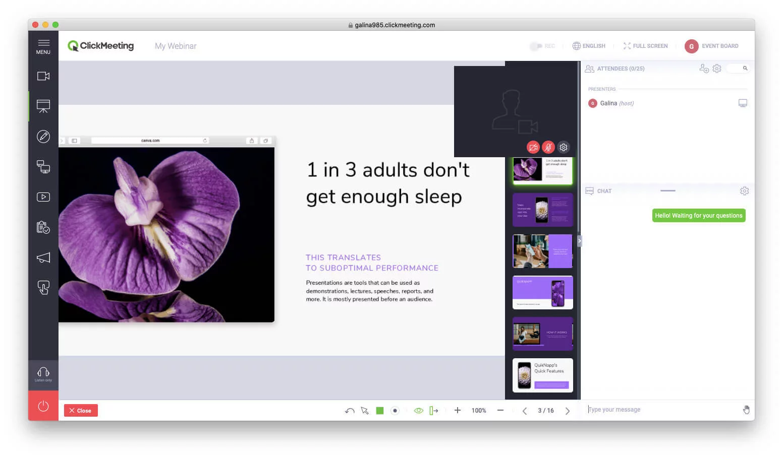 ClickMeeting dashboard