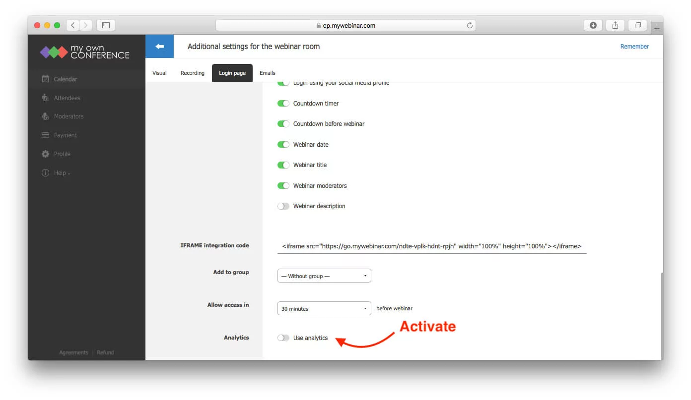 Clean view of Google Analytics data for webinars Activate analytics