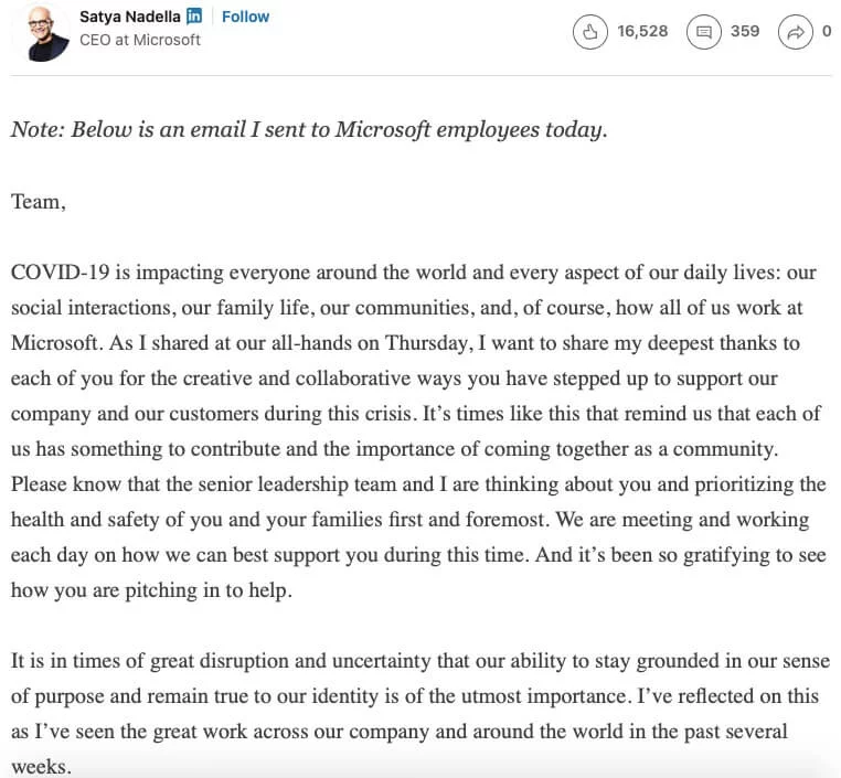 Below is an email I sent to Microsoft employees today.