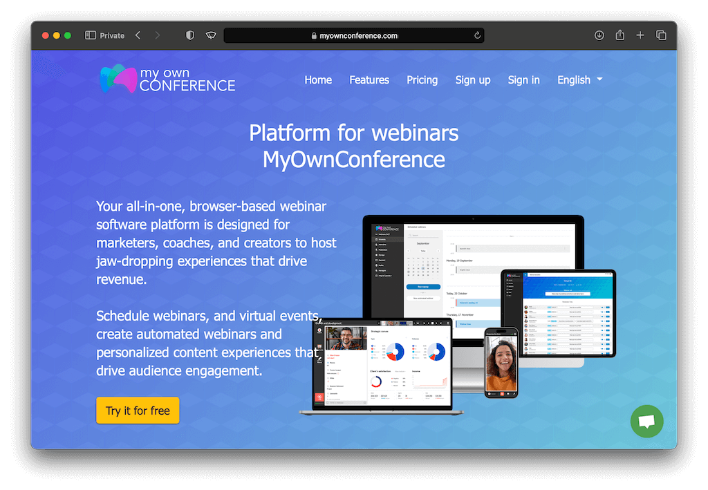 Webinar software platform MyOwnConference