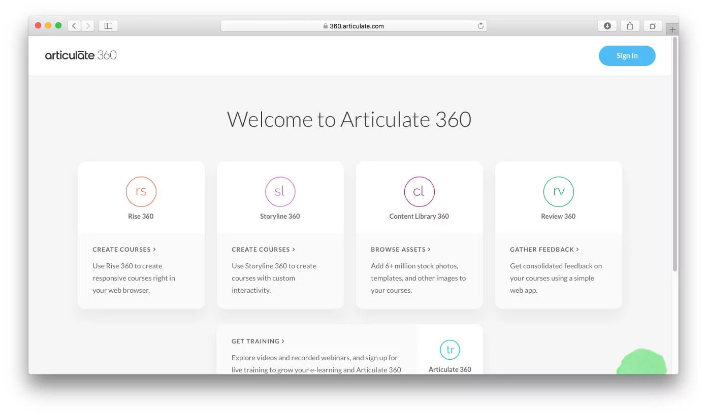 Articulate 360 software for online courses.