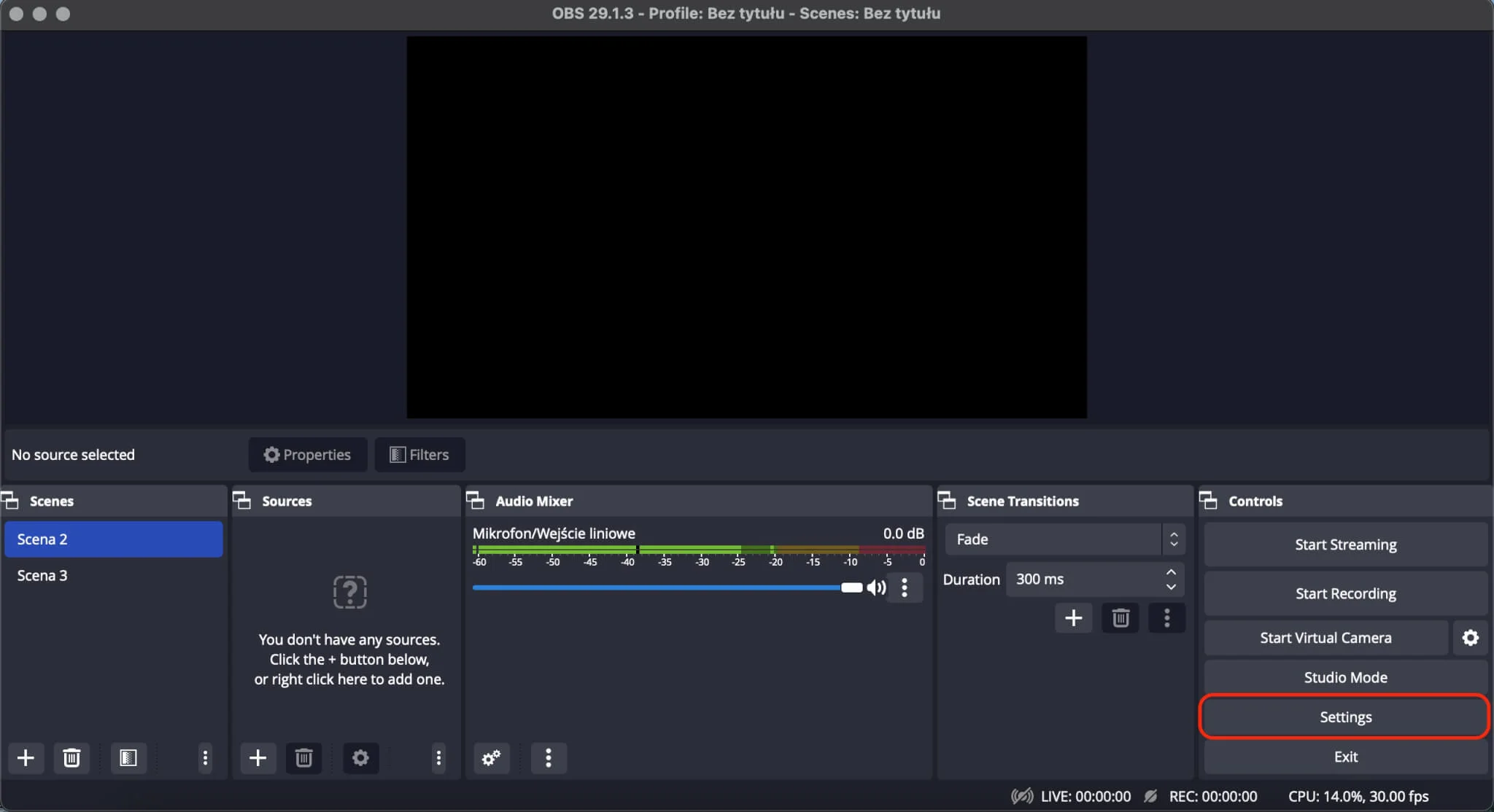Presenter streaming to the audience via OBS and webcam Custom RTMP settings window in OBS