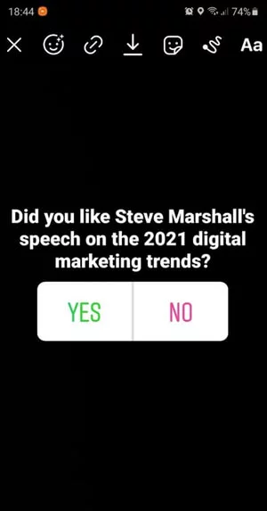 Instagram story with the action
