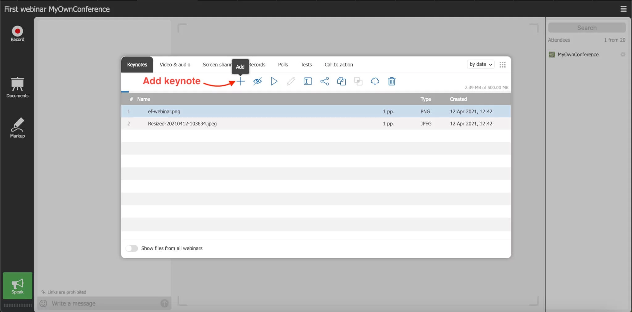 Add keynote for your webinar