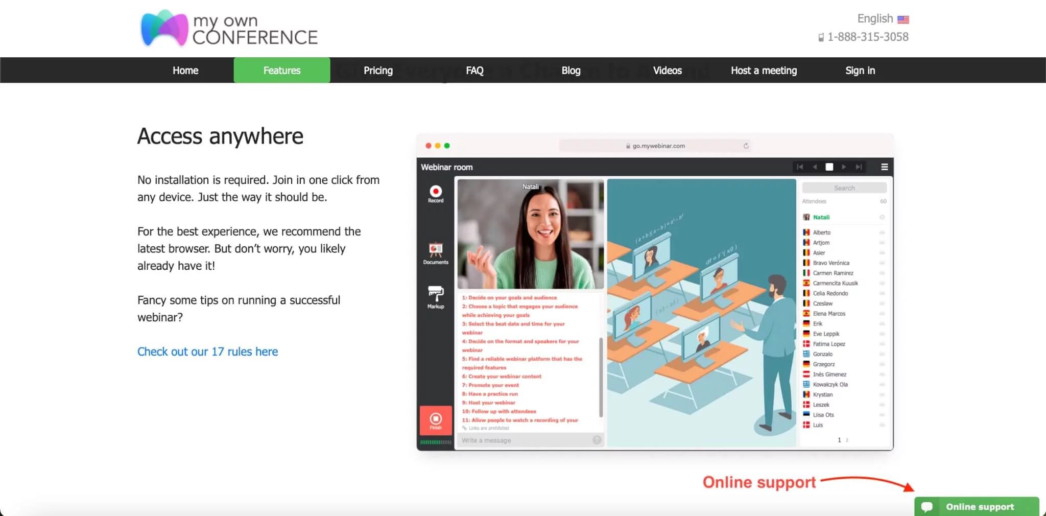 Online support web page
