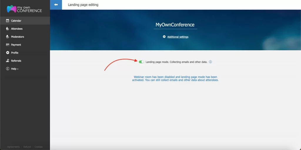 Activating landing page mode