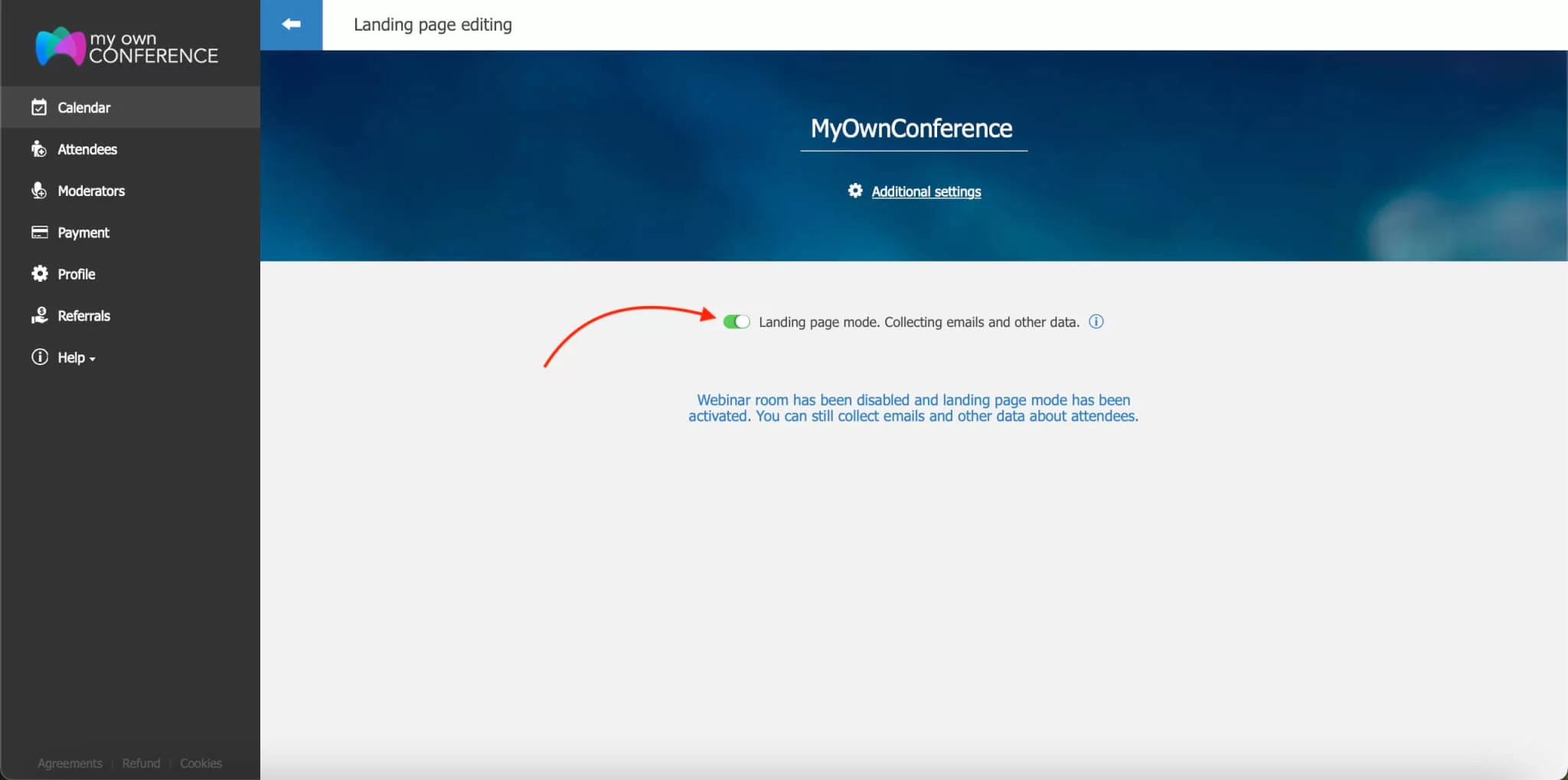 Activating landing page mode Activating landing page mode