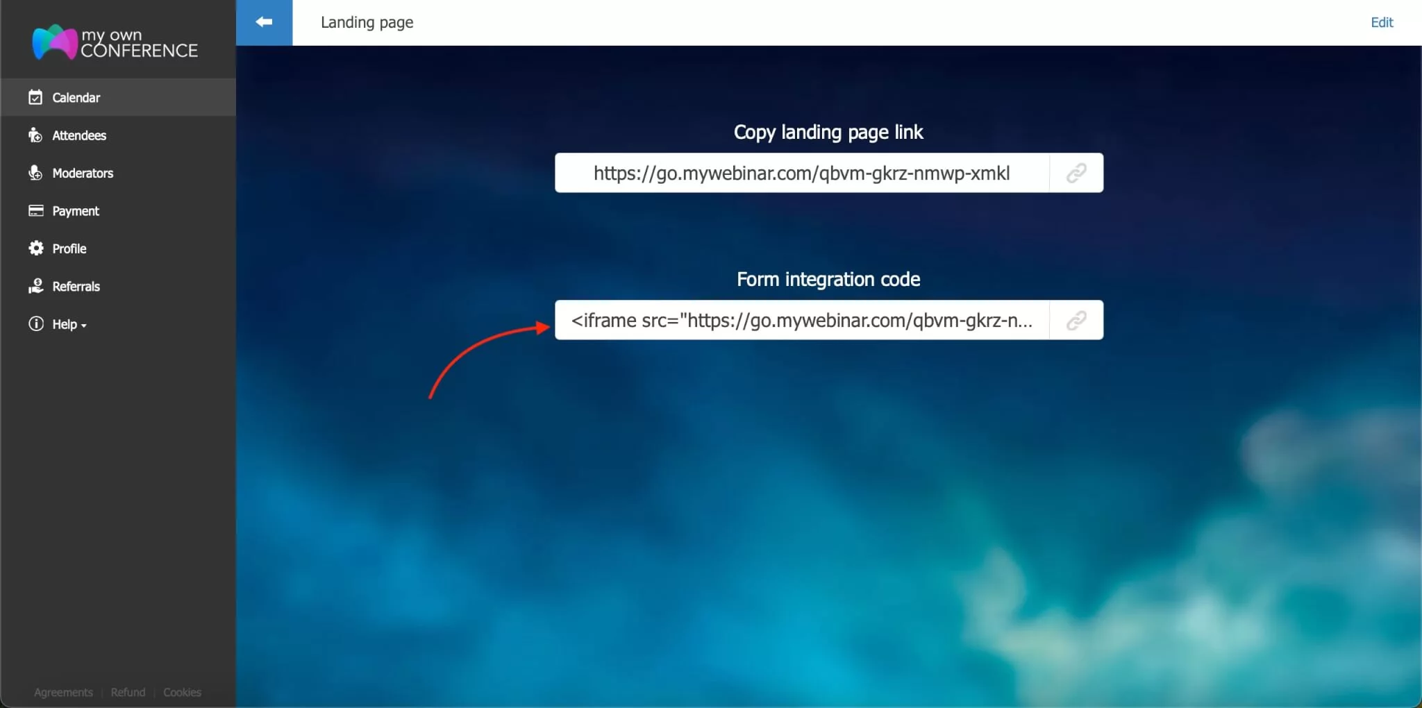 Get IFRAME for the landing page Get IFRAME for the landing page