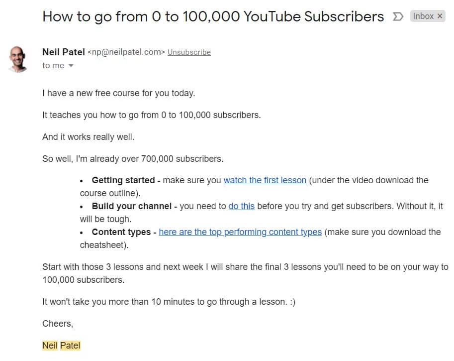 email about free course