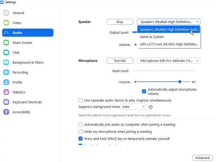 Speaker settings