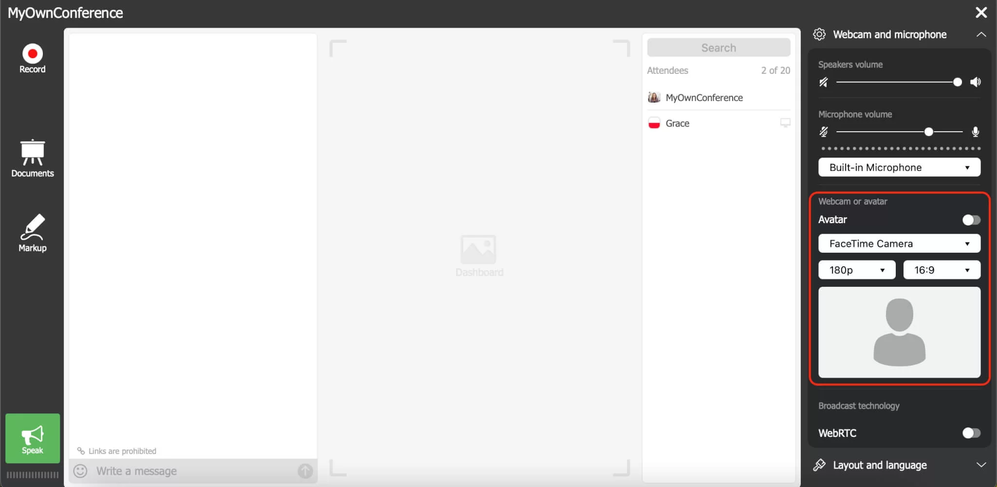 Webcam settings etc.