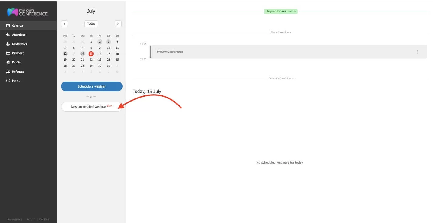 Automated Webinar Platform for Scalable Online Presentations Dashboard interface of an automated webinar platform with scheduling and analytics tools