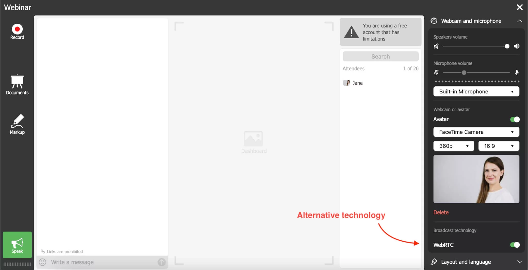 Webinar Admin Panel Interface for Managing Attendees and Settings Screenshot of webinar administration dashboard showing participant management tools