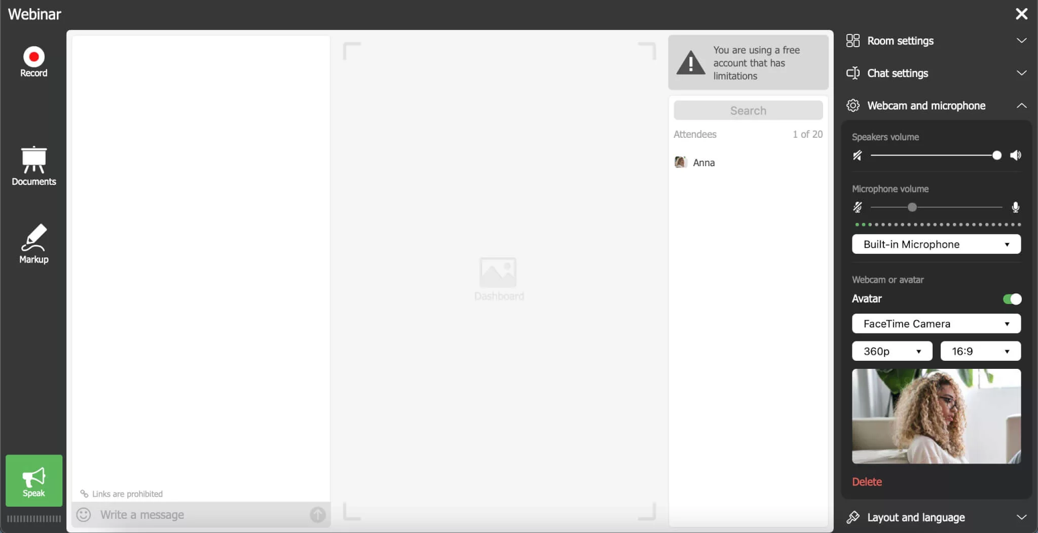 Webinar Moderator Managing Attendees During a Live Online Event Moderator coordinating a webinar session and interacting with participants via video conference