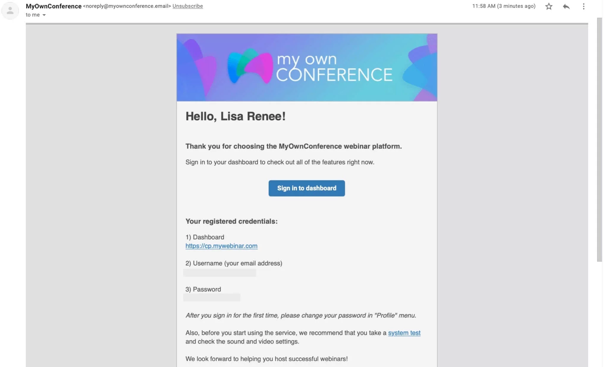 Configure the registration email Configure the registration email