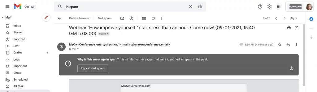 Gmail Message about spam