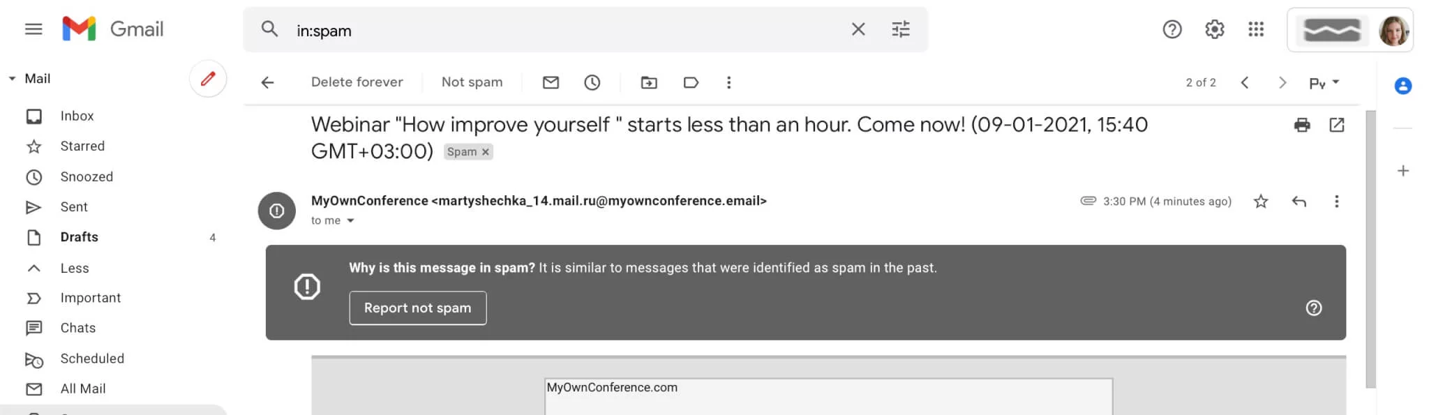Gmail Message about spam Gmail Message about spam