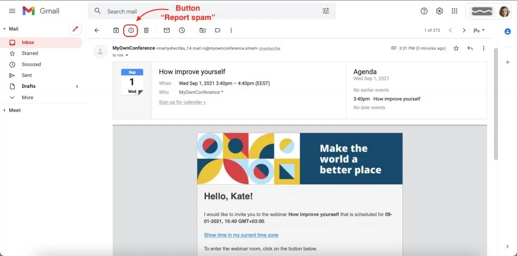 Gmail spam button