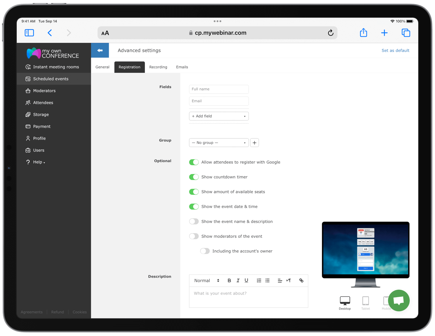 Create your webinar pages Create your webinar pages