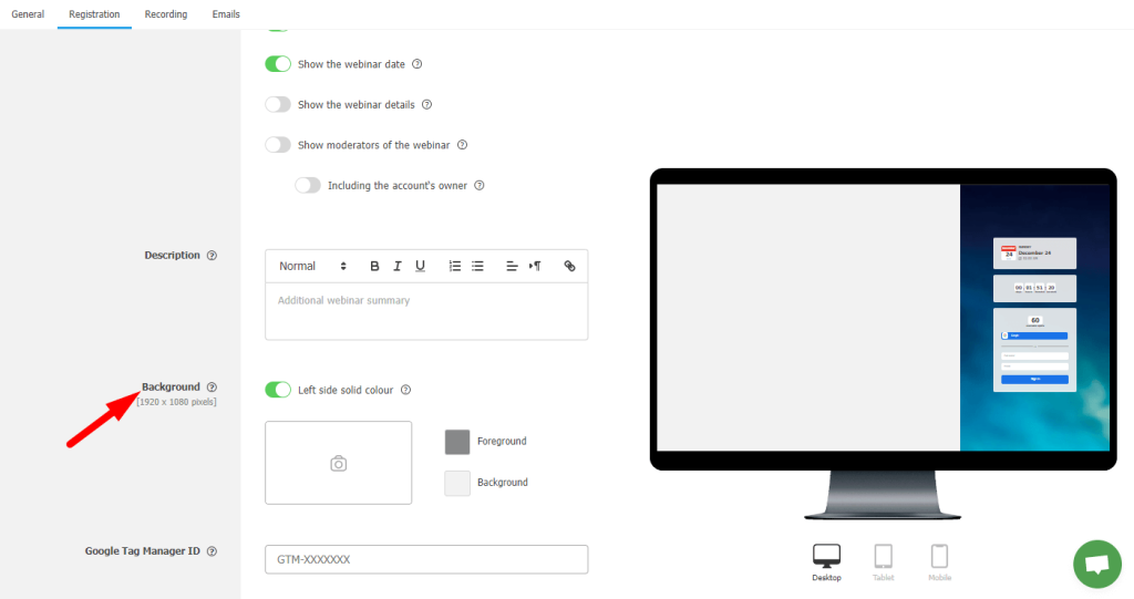 Landing page background
