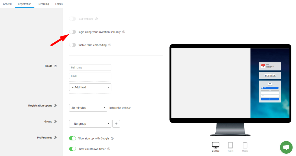 Custom landing page invitations