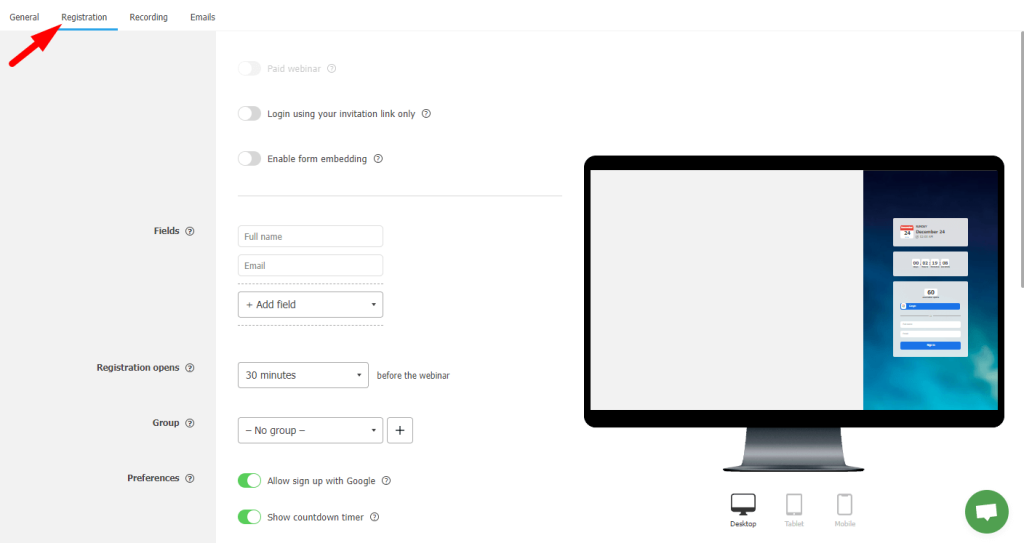 Landing page