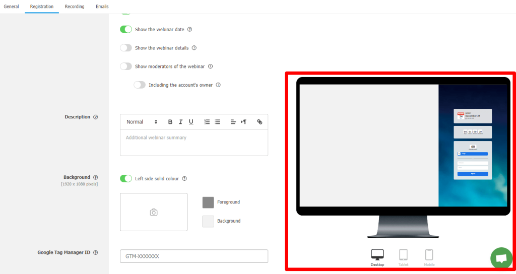 Landing page settings results