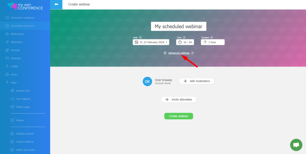 Advanced options Advanced settings
