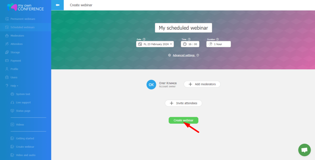 Setup a new webinar Create a webinar