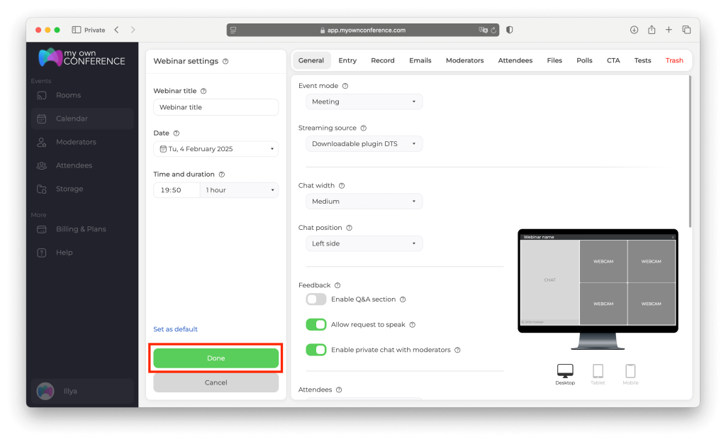Create webinar