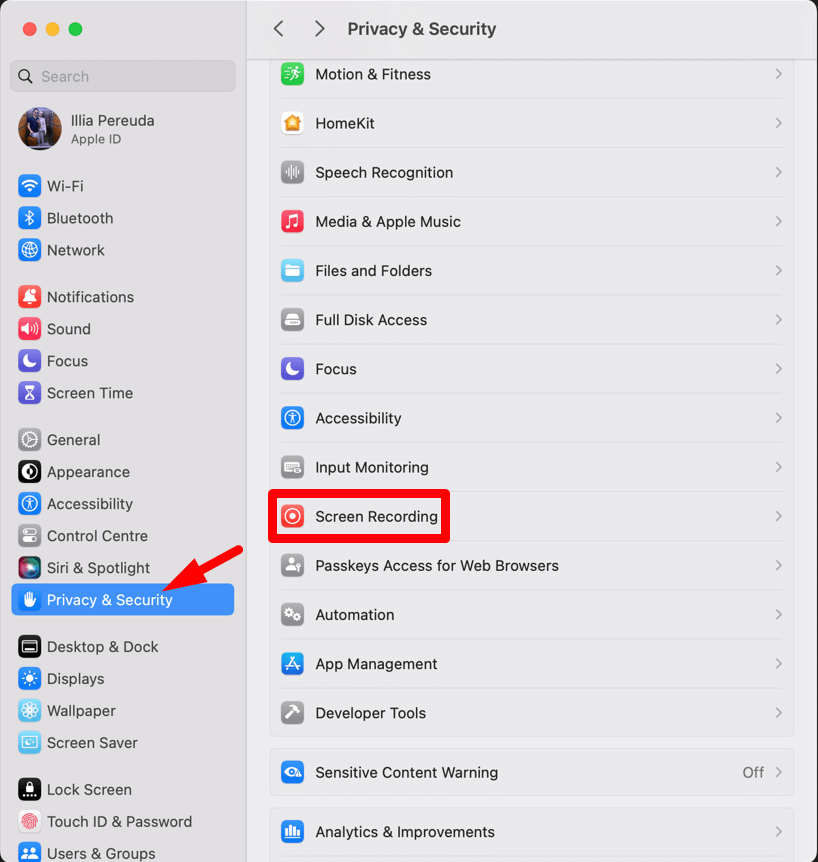 Privacy & security in macOS settings