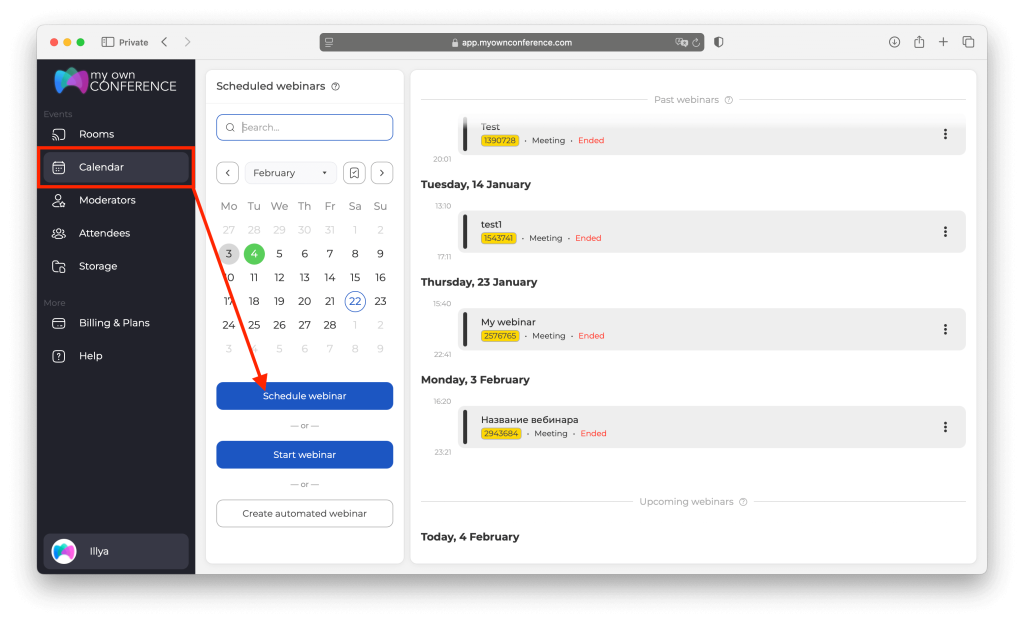 Scheduled webinars