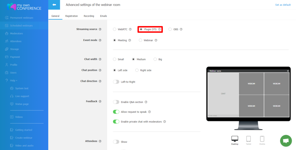 Activate DTS plugin Activate broadcasting technology