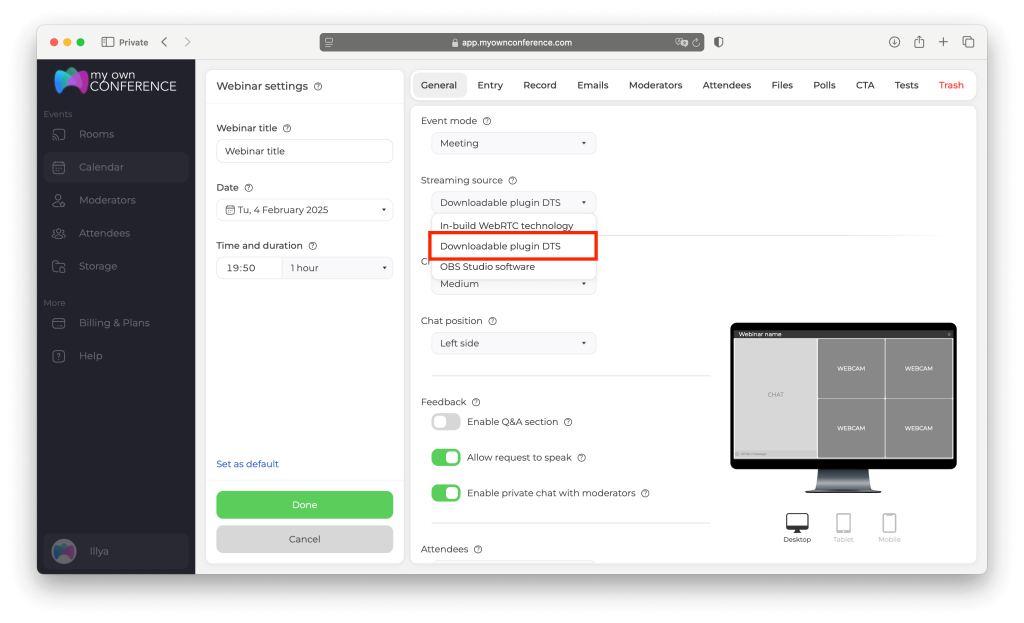 Scheduled webinars