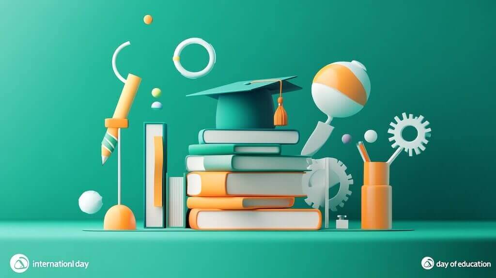 Stack of books and academic tools representing online learning