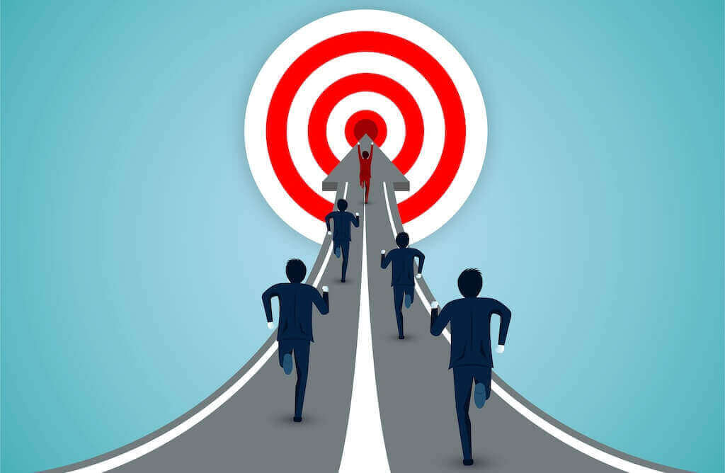 Team aiming at a target representing data-driven webinar improvement through feedback and analytics Team aiming at a target representing data-driven webinar improvement through feedback and analytics