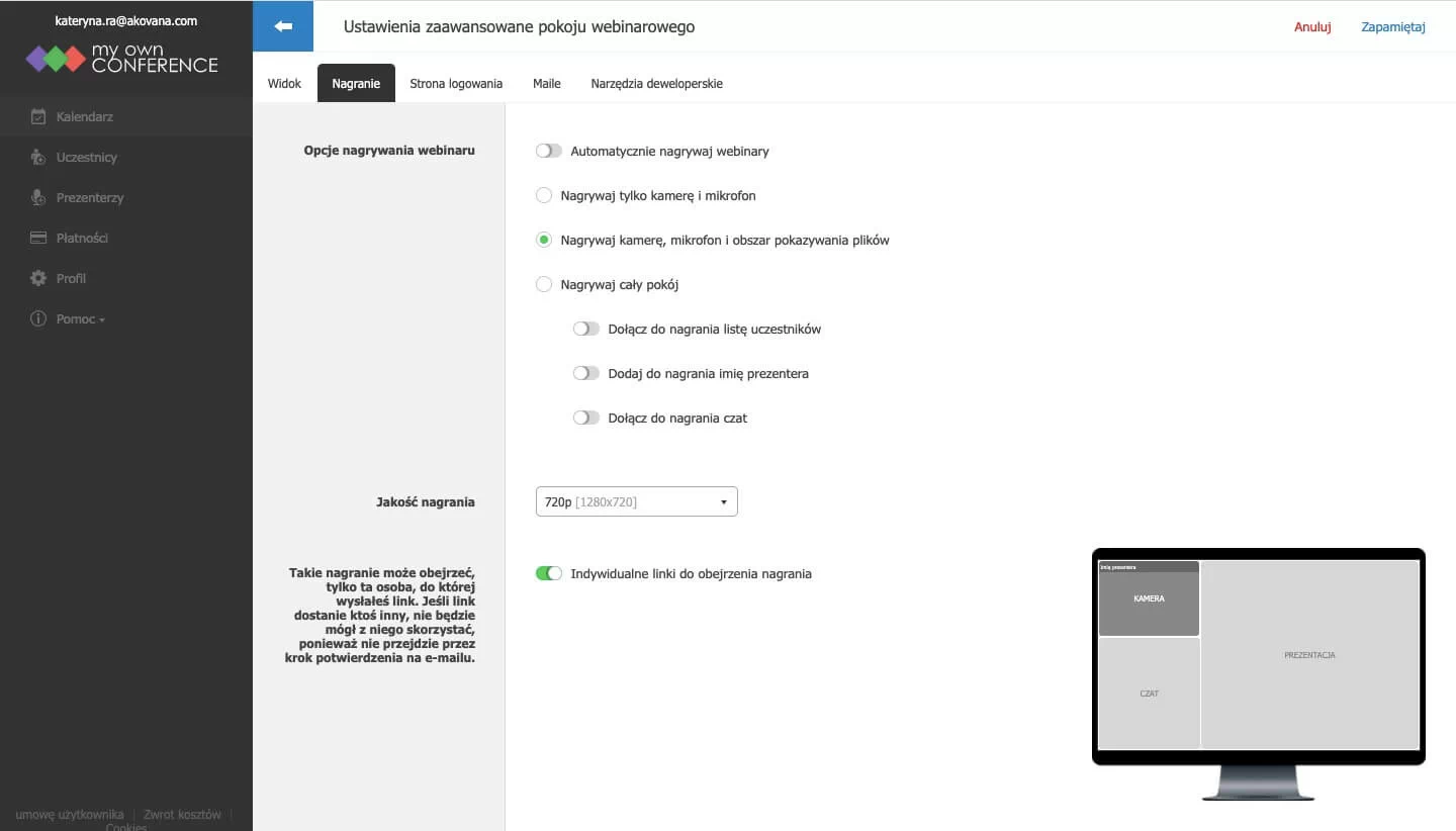 Ustawienia nagrania konferencji