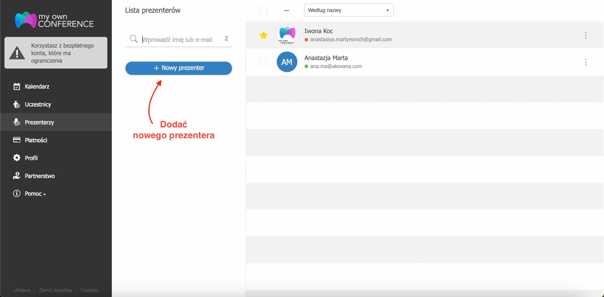 dodawanie moderatora na webinar