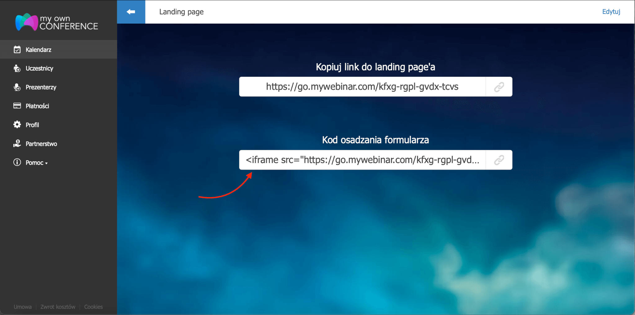 Iframe do landing page