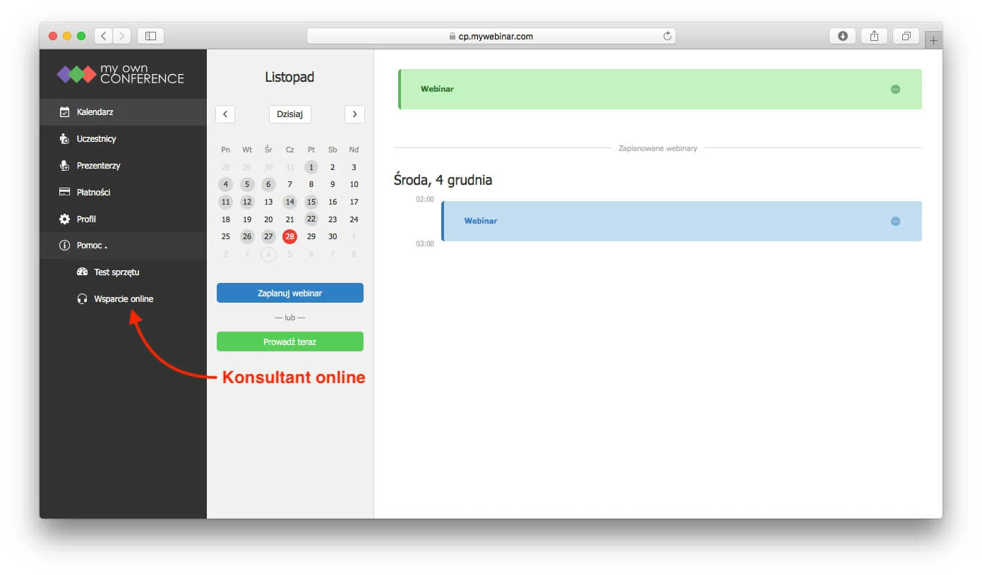 Konsultant online w panelu użytkownika