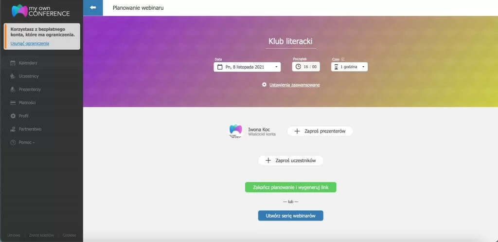 Planowanie webinaru