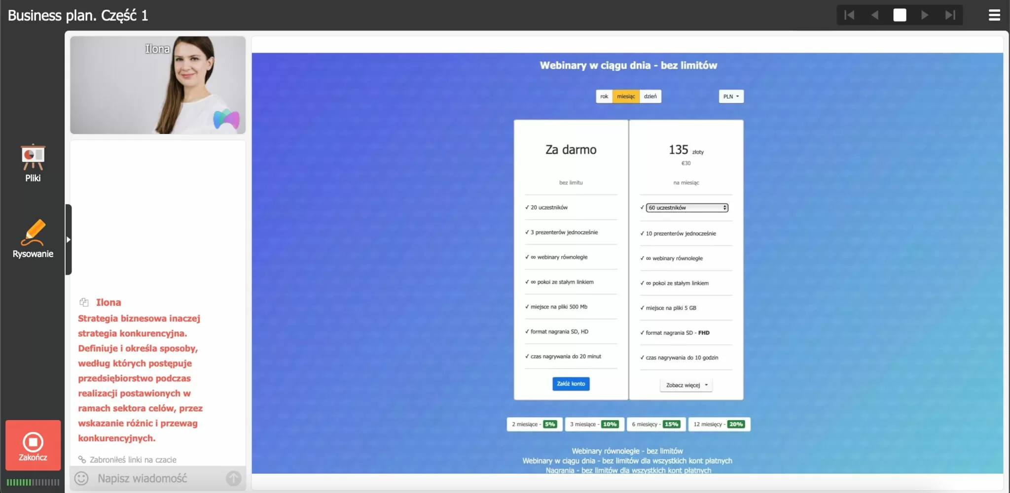Platforma webinarowa - business plan