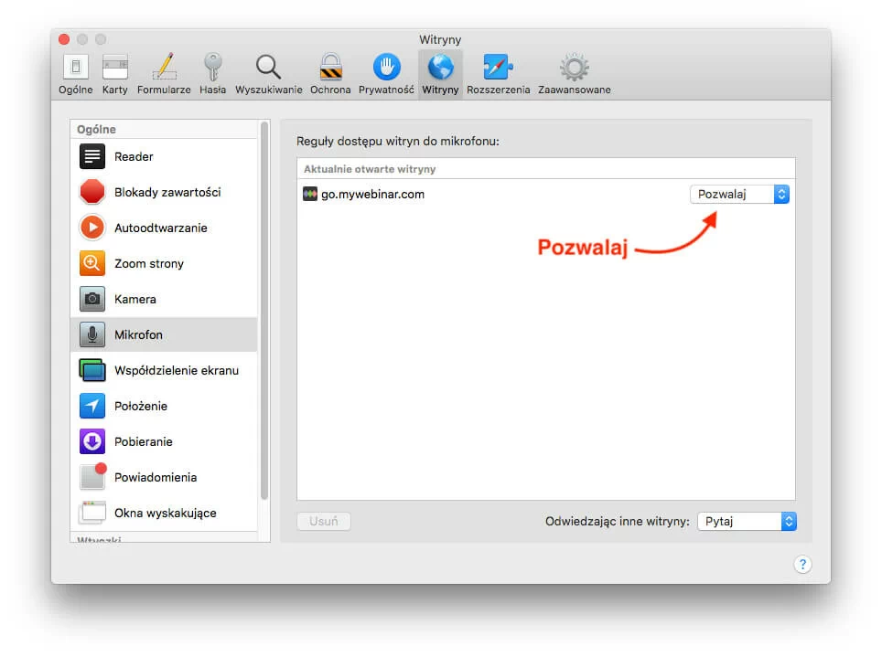 Ustawienia mikrofonu na MacBooku
