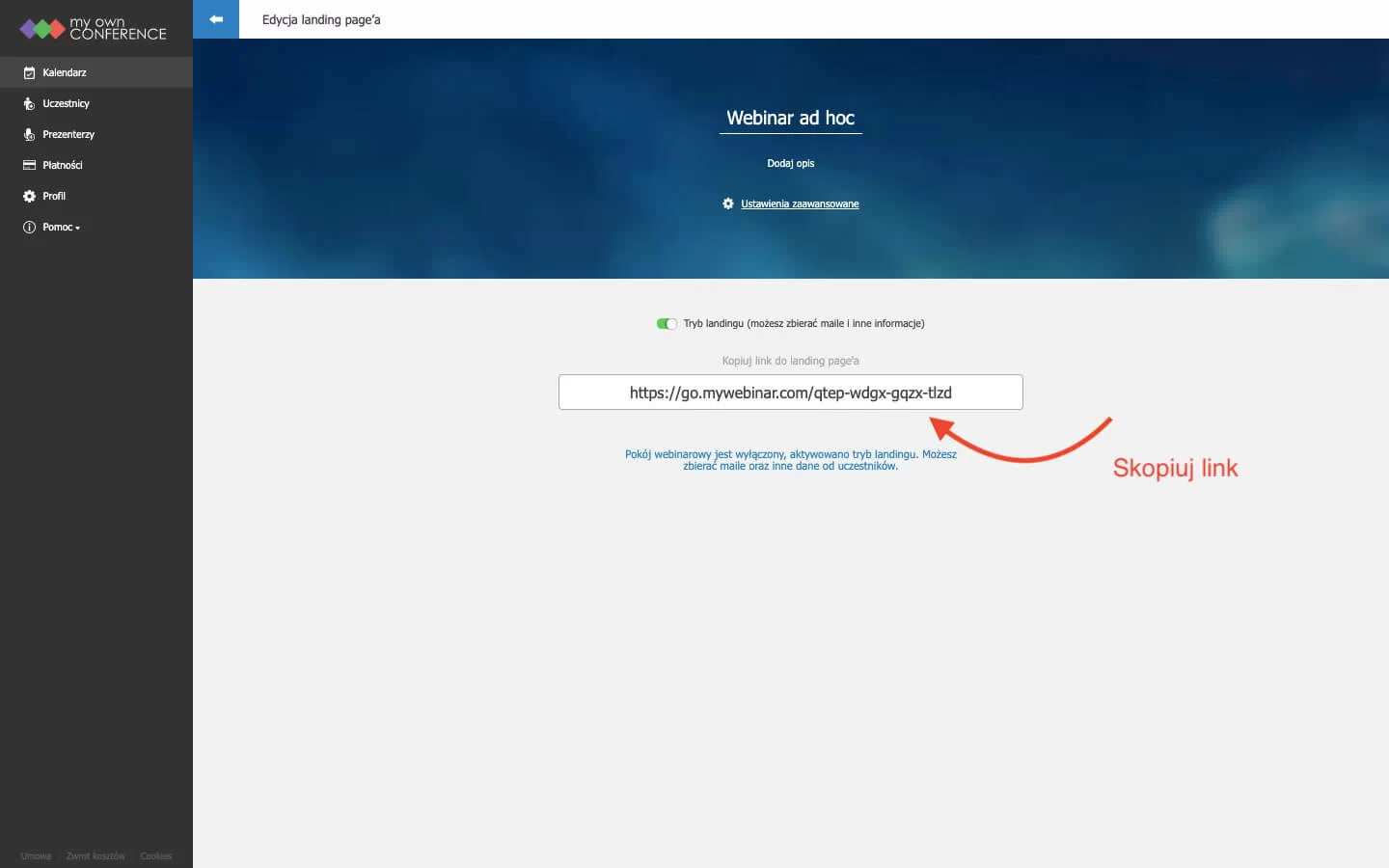 Skopiuj link do landingu