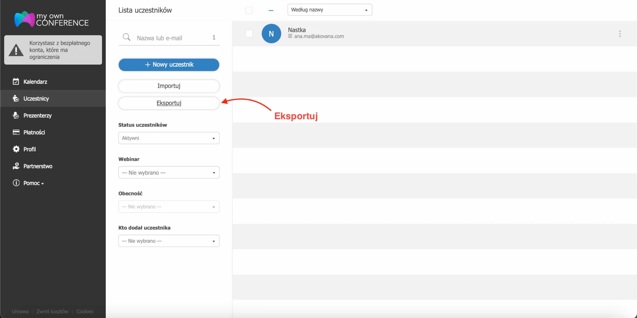 Eksport uczestników